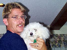 Steve and his mother's dog in Maine - August 1999
